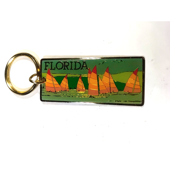 Florida Sailboat Keychain Green Orange Souvenir - Picture 3 of 5